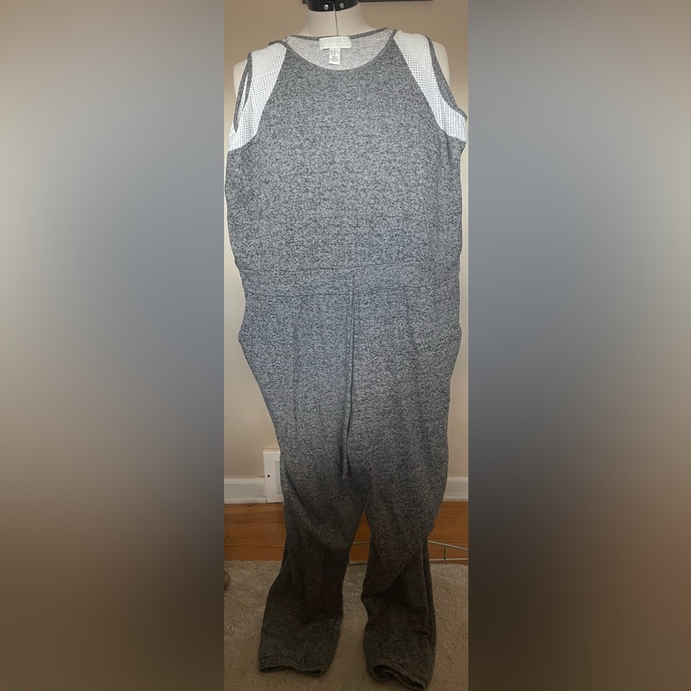 Forever 21+ Jumpsuit Heather Grey and Mesh Tank with Drawstring Waist 3X